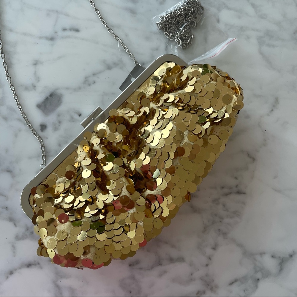 NEW Gold Clutch with metal strap